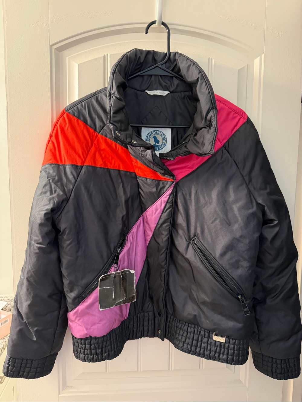 VTG 80s Mountain Goat by White Stag Ski Jacket Womens L Black Pink Vail Pass